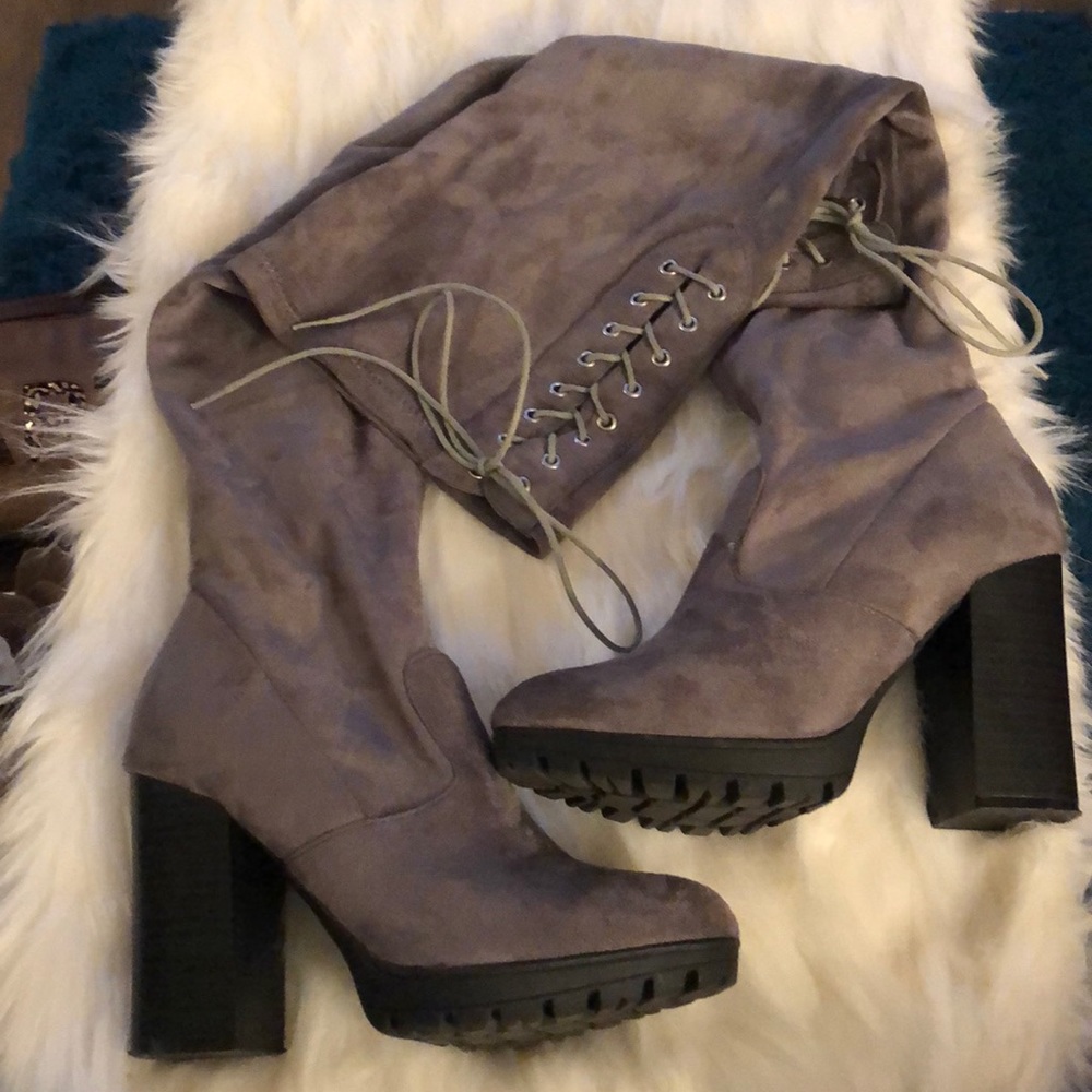 Grey Thigh High Boots